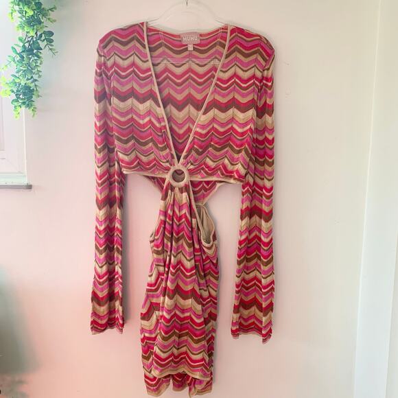 Show Me Your Mumu Carlo Horizon Stripe Knit Long Sleeve Cut Out Dress - Picture 2 of 7